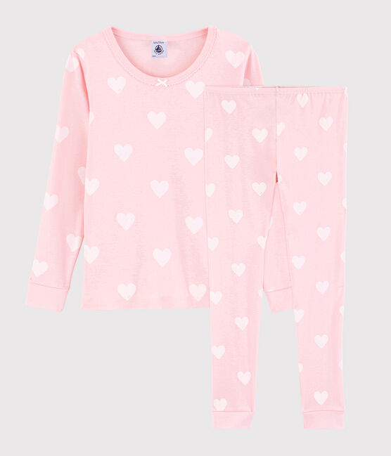 Snugfit-Kinderpyjama aus Bio-Baumwolle mit rosafarbenem Herzmotiv für Mädchen rosa MINOIS/weiss MARSHMALLOW