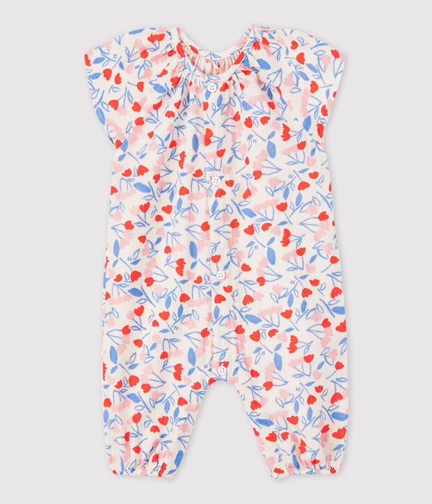 Langer Baby-Overall aus Bio-Baumwoll-Windelstoff mit floralem Muster f&uuml;r M&auml;dchen rosa/vielfarbig