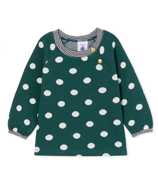 Langärmelige gemusterte Baby-Bluse für Mädchen grün SOUSBOIS/weiss MARSHMALLOW