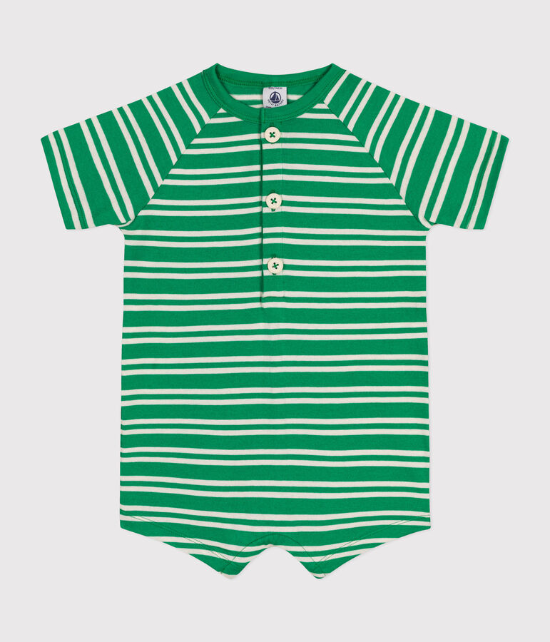 Kurzer Baby-Overall aus Jersey gr&uuml;n/naturfarben