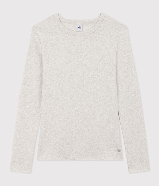 Langärmeliges Damen-T-Shirt L'Iconique aus einfarbigem Rippstrick grau BELUGA CHINE