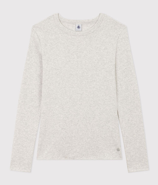 Lang&auml;rmeliges Damen-T-Shirt L'Iconique aus einfarbigem Rippstrick BELUGA CHINE