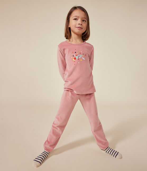 Kinder-Pyjama aus einfarbigem Nicki rosa ROSEWOOD