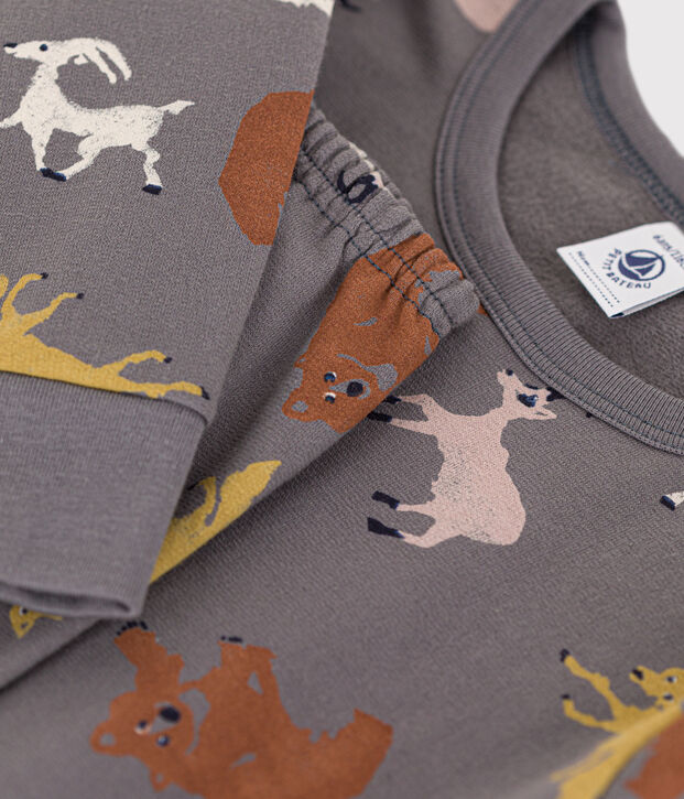 Pyjama aus Molton mit Tiermotiv grau/vielfarbig
