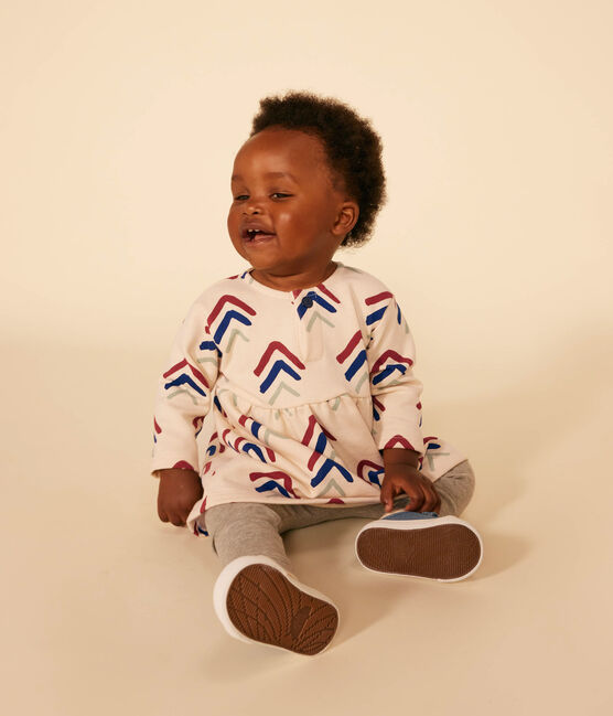 Langärmeliges Baby-Kleid aus Molton weiss AVALANCHE/ MULTICO