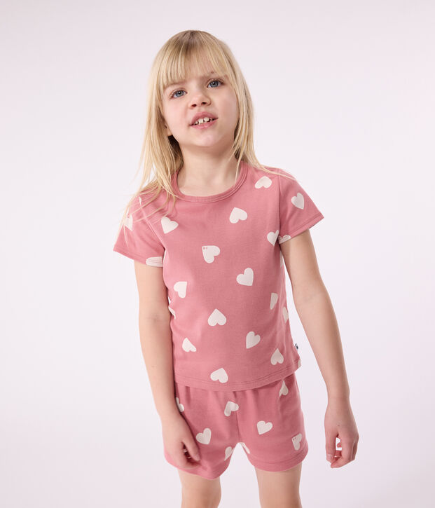 Kinder-Kurzpyjama aus Baumwolle mit Herz-Motiv rosa/weiss