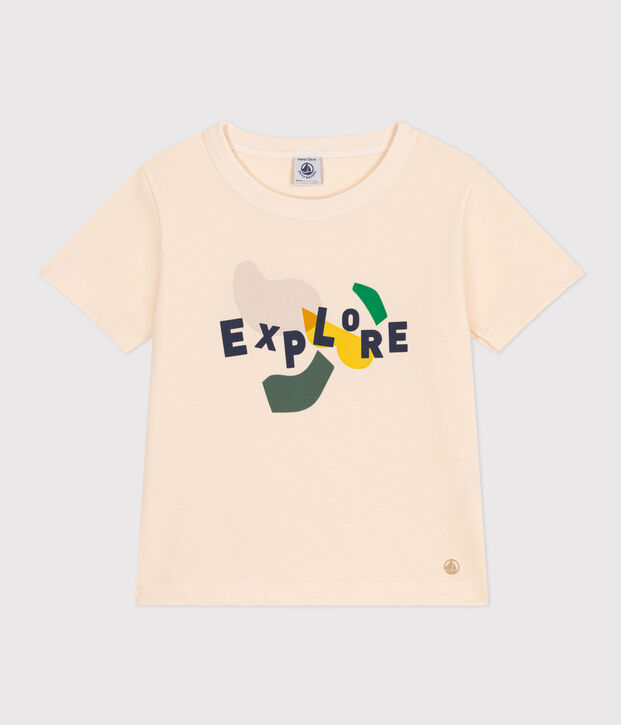 Gemustertes Jungen-T-Shirt aus leichtem Jersey naturfarben/vielfarbig