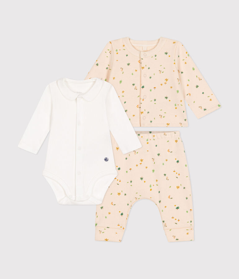 3-teiliges Baby-Set aus Molton naturfarben/vielfarbig