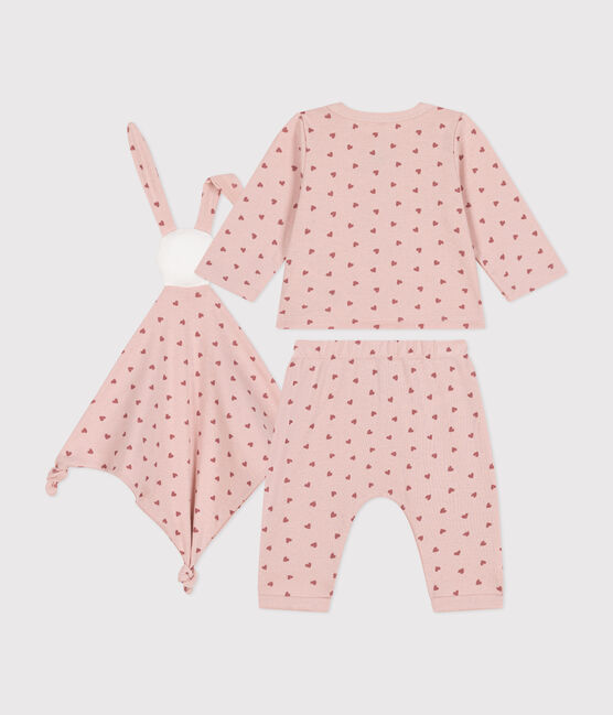 Baby-Set Cardigan, Hose und Kuscheltier aus Baumwolle rosa SALINE/ ROSEWOOD