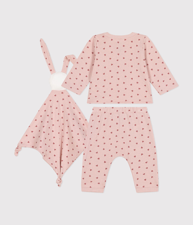 Baby-Set Cardigan, Hose und Kuscheltier aus Baumwolle rosa/rosa