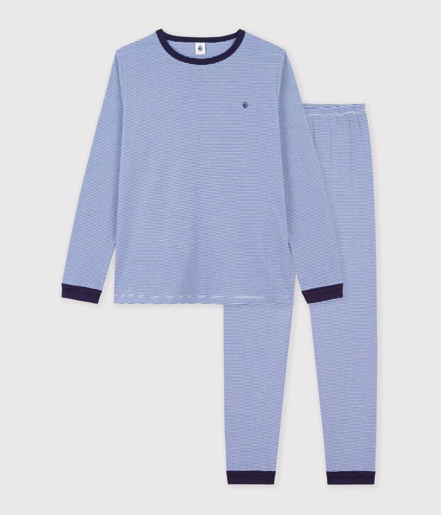 Kinder-Pyjama aus Baumwolle mit Streifen blau/weiss