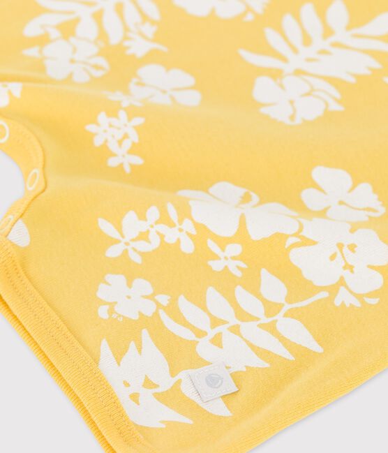 Kurzer Baby-Einteiler aus Baumwolle mit Hawaiimuster gelb ORGE/weiss MARSHMALLOW