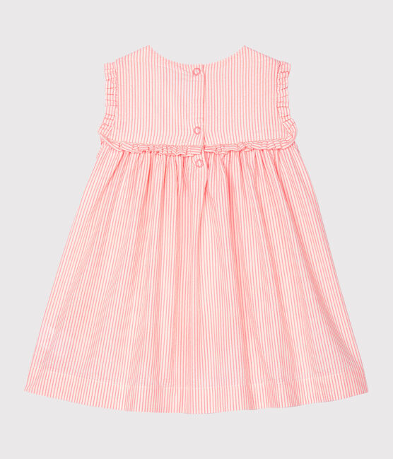 Gestreiftes kurzärmeliges Babykleid für Mädchen weiss MARSHMALLOW/rosa ROSAKO