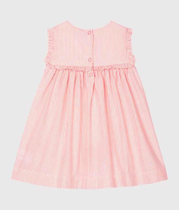 Gestreiftes kurz&auml;rmeliges Babykleid f&uuml;r M&auml;dchen weiss/rosa
