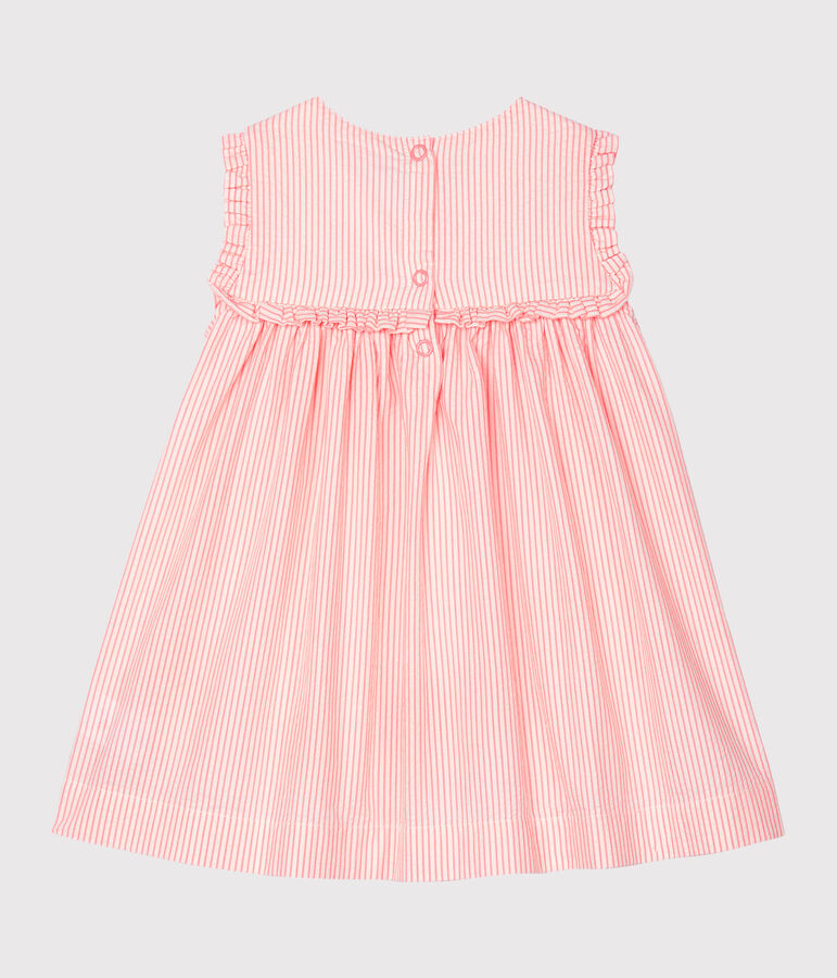Gestreiftes kurz&auml;rmeliges Babykleid f&uuml;r M&auml;dchen weiss MARSHMALLOW/rosa ROSAKO