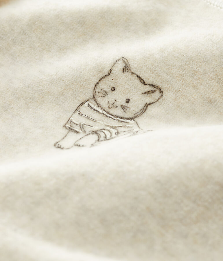 Baby-Strampler aus Nicki f&uuml;r M&auml;dchen mit Katzenmotiv beige