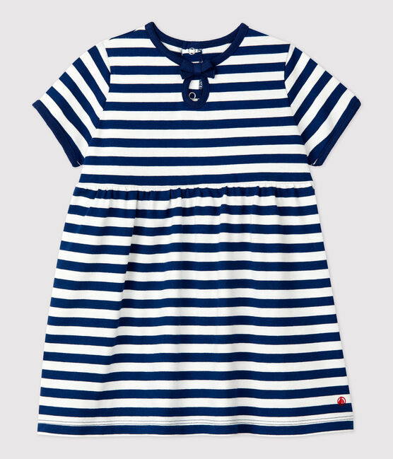 Kurzärmeliges Babykleid aus gestreiftem Jersey blau MEDIEVAL/weiss MARSHMALLOW