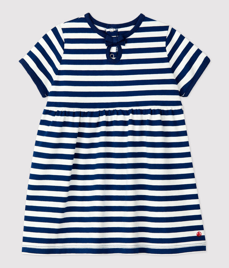 Kurz&auml;rmeliges Babykleid aus gestreiftem Jersey blau/weiss
