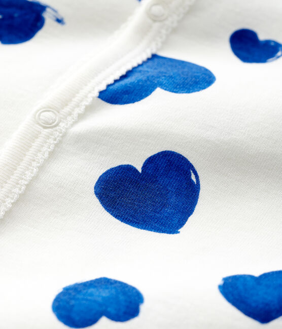 Baby-Strampler mit blauen Herzen ohne Fuß aus Rippstrick für Mädchen weiss MARSHMALLOW/weiss MULTICO