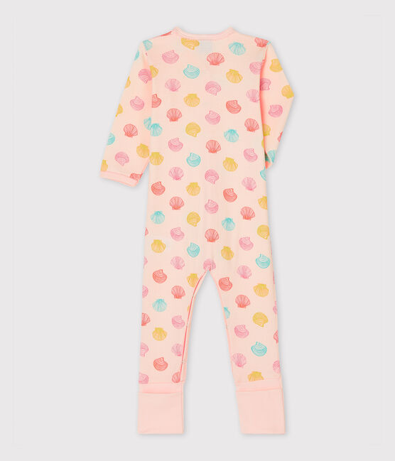 Baby-Strampler aus Rippstrick für Mädchen rosa FLEUR/weiss MULTICO