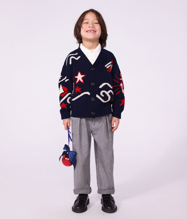 Kinder-Cardigan aus Wolle und Baumwolle mit Motiven rot/vielfarbig