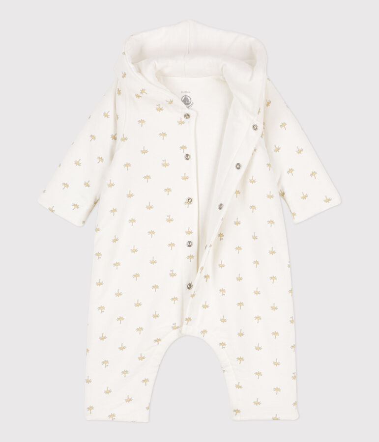 Langer wattierter Baby-Overall aus Baumwolle mit Kapuze weiss/vielfarbig