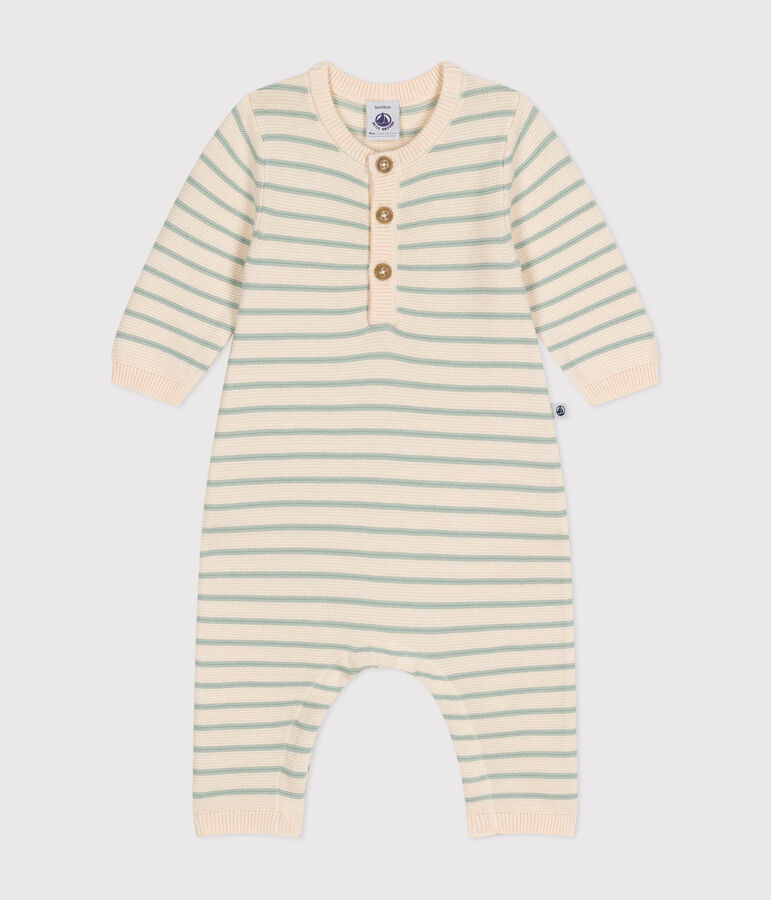 Langer Baby-Overall aus Strick naturfarben/gr&uuml;n
