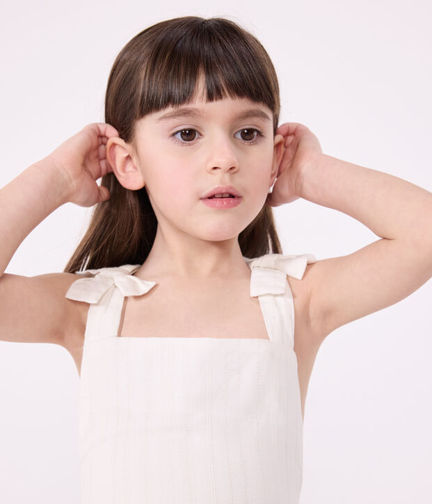 Langes Kinder-Tr&auml;gerkleid aus einfarbiger Baumwolle weiss