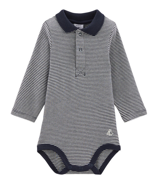 Lang&auml;rmliger Baby-Body mit Polokragen f&uuml;r Jungen blau/weiss