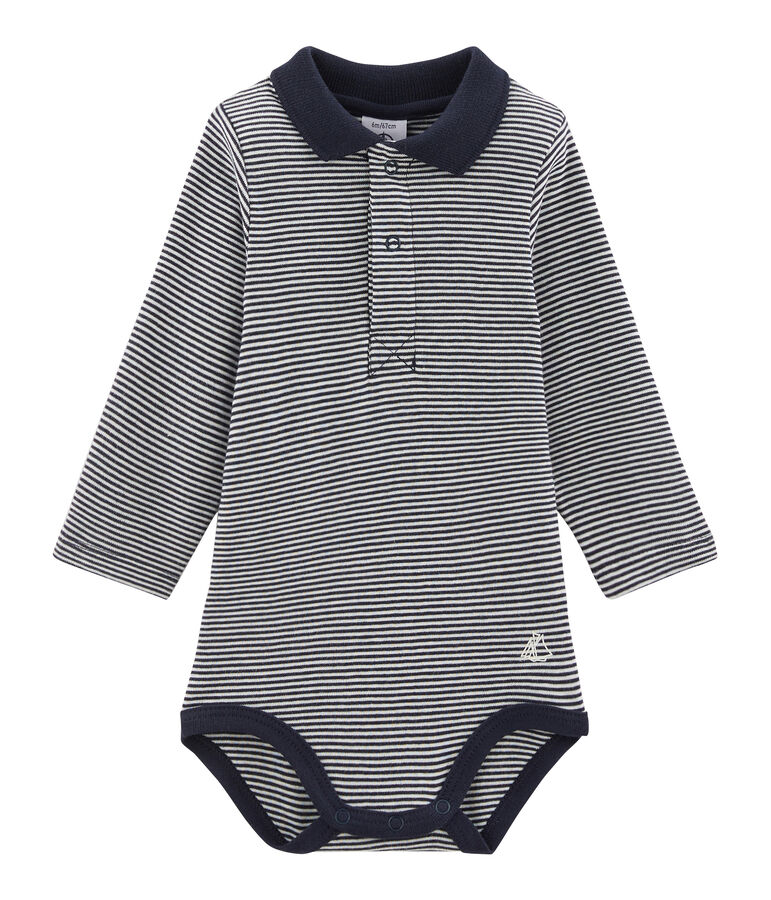 Lang&auml;rmliger Baby-Body mit Polokragen f&uuml;r Jungen blau/weiss