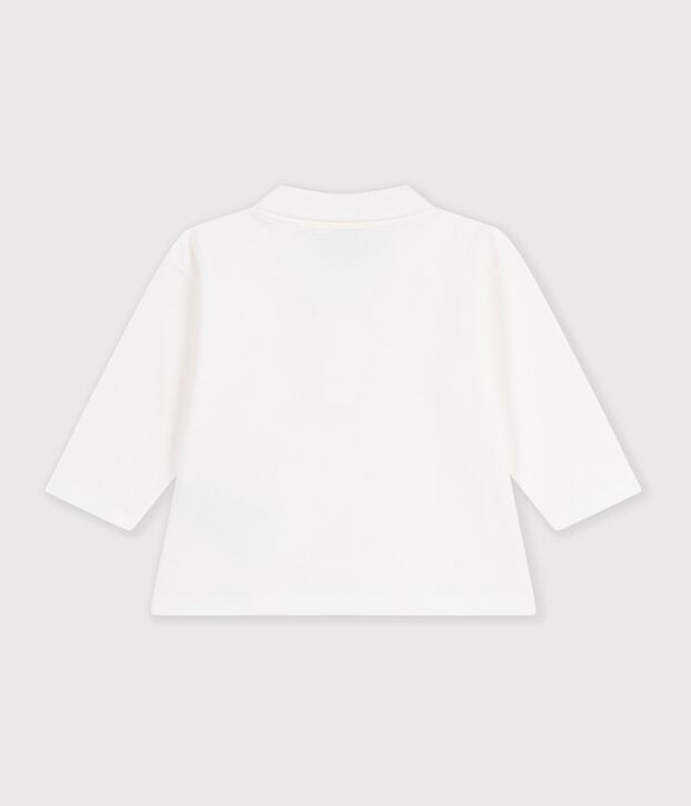 Lang&auml;rmeliges Baby-Poloshirt aus einfarbiger Baumwolle weiss
