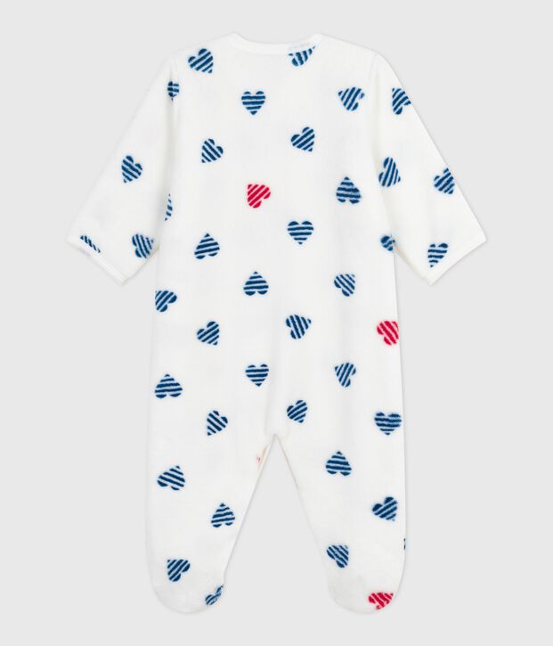 Baby Fleece-Pyjama zum &Uuml;berziehen mit Herzmotiv weiss/vielfarbig