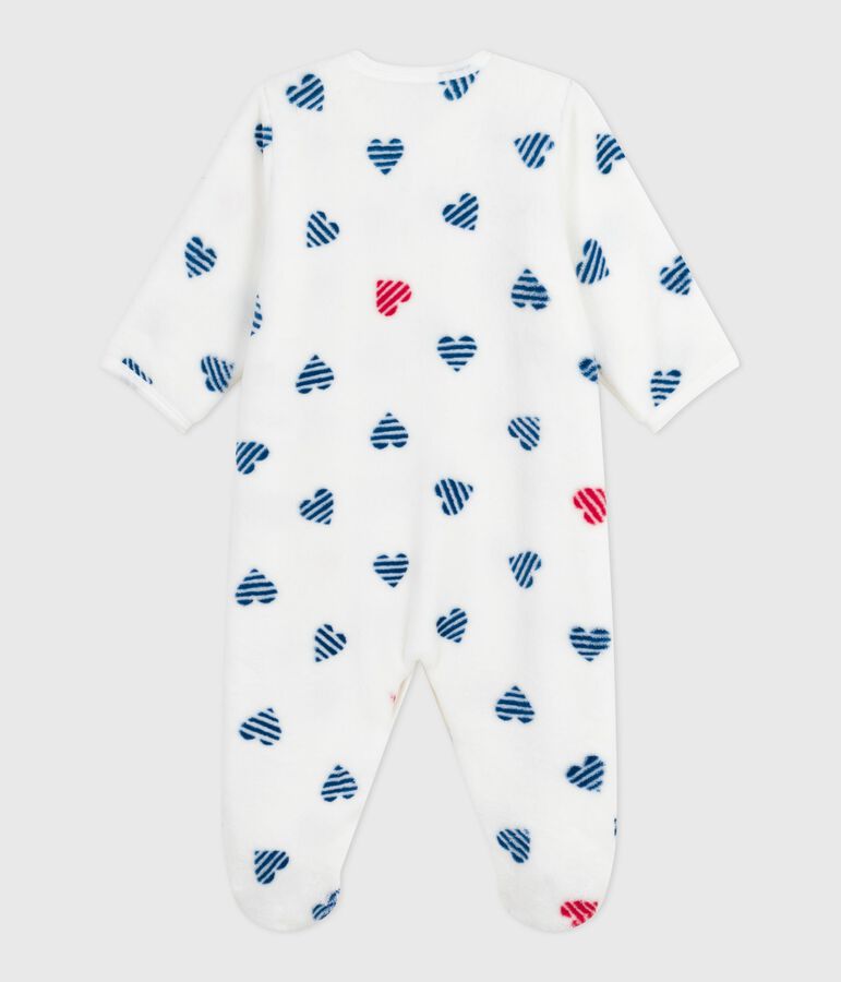 Baby Fleece-Pyjama zum &Uuml;berziehen mit Herzmotiv weiss/vielfarbig