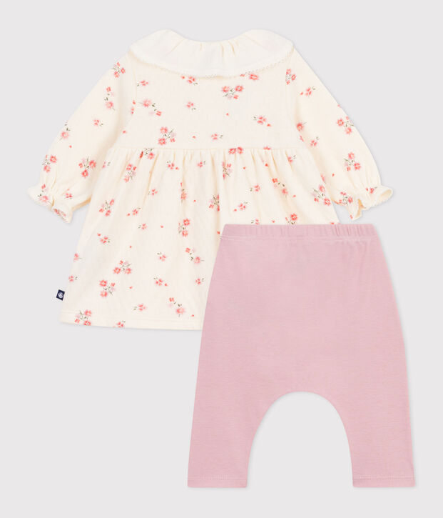 Baby-Kleid mit gebl&uuml;mtem Kragen und Leggings aus Baumwolle naturfarben/vielfarbig