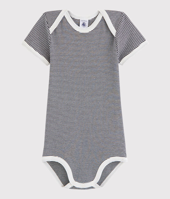 Kurzärmeliger Baby-Body Mädchen/Jungen blau SMOKING/weiss MARSHMALLOW