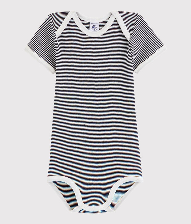 Kurz&auml;rmeliger Baby-Body M&auml;dchen/Jungen blau/weiss