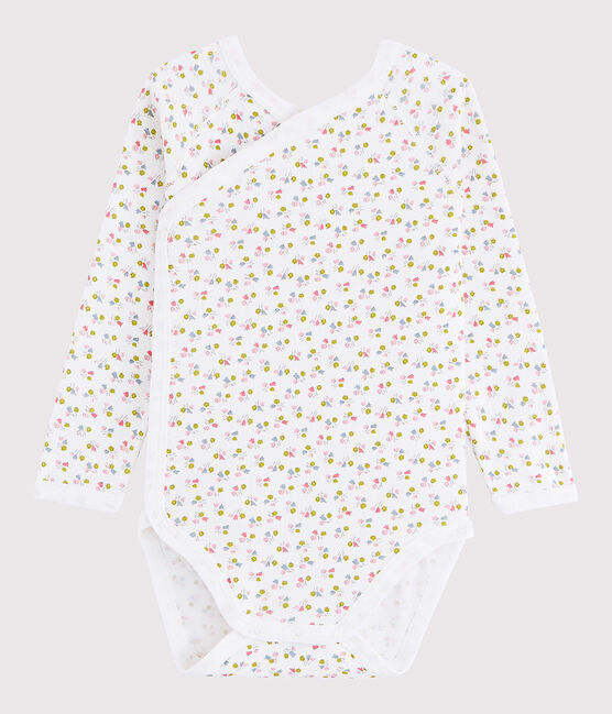 Langärmeliger Baby-Body in Wickelform Mädchen weiss MARSHMALLOW/weiss MULTICO