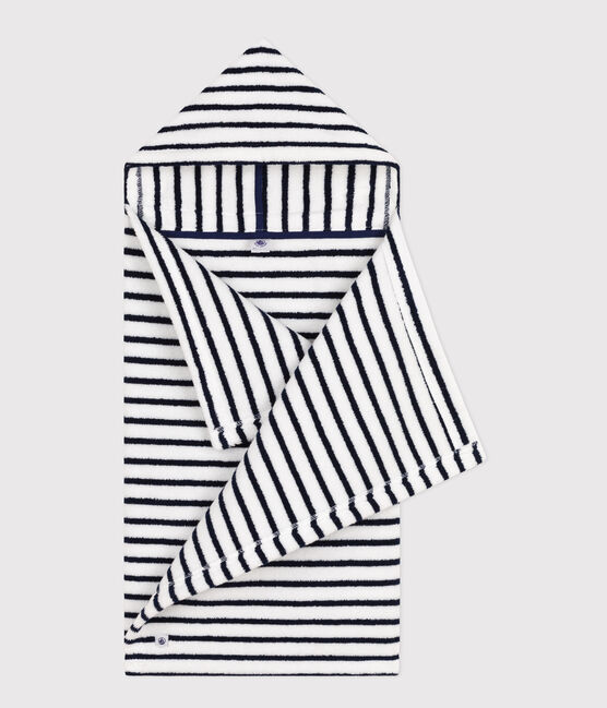 Gestreiftes Baby-Badecape aus Frottee weiss LAIT/blau MEDIEVAL