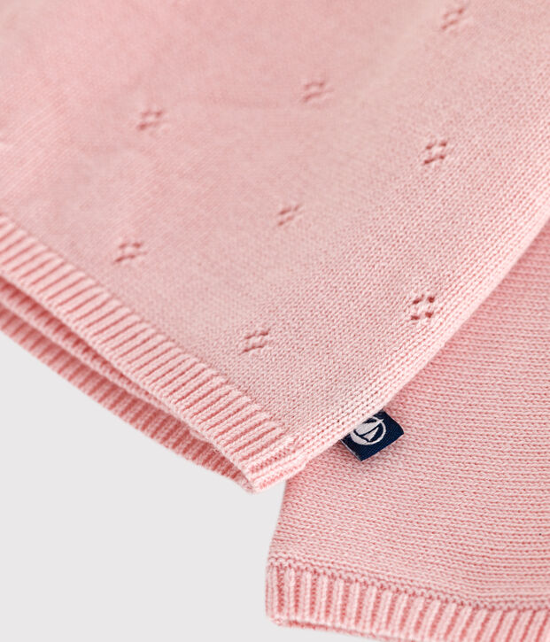 Baby-Wickeljacke aus Woll- und Baumwollstrick mit Lochmuster rosa