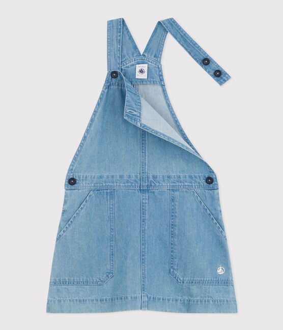 Kinder-Latzkleid aus leichtem Denim für Mädchen blau DENIM CLAIR