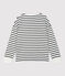 Baumwoll-T-Shirt mit Marinestreifen und Kragen mit Knopfleiste Damen weiss MARSHMALLOW/blau SMOKING