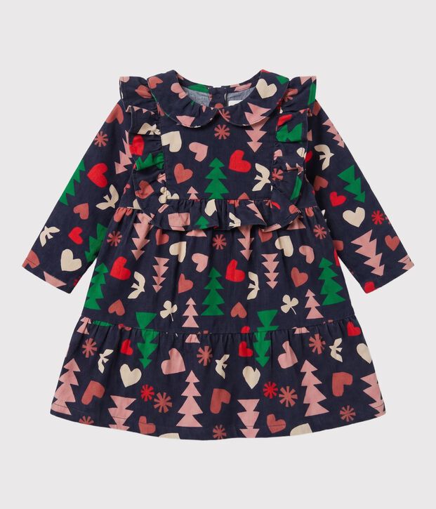 Lang&auml;rmeliges Baby-Kleid aus Flanell blau/vielfarbig