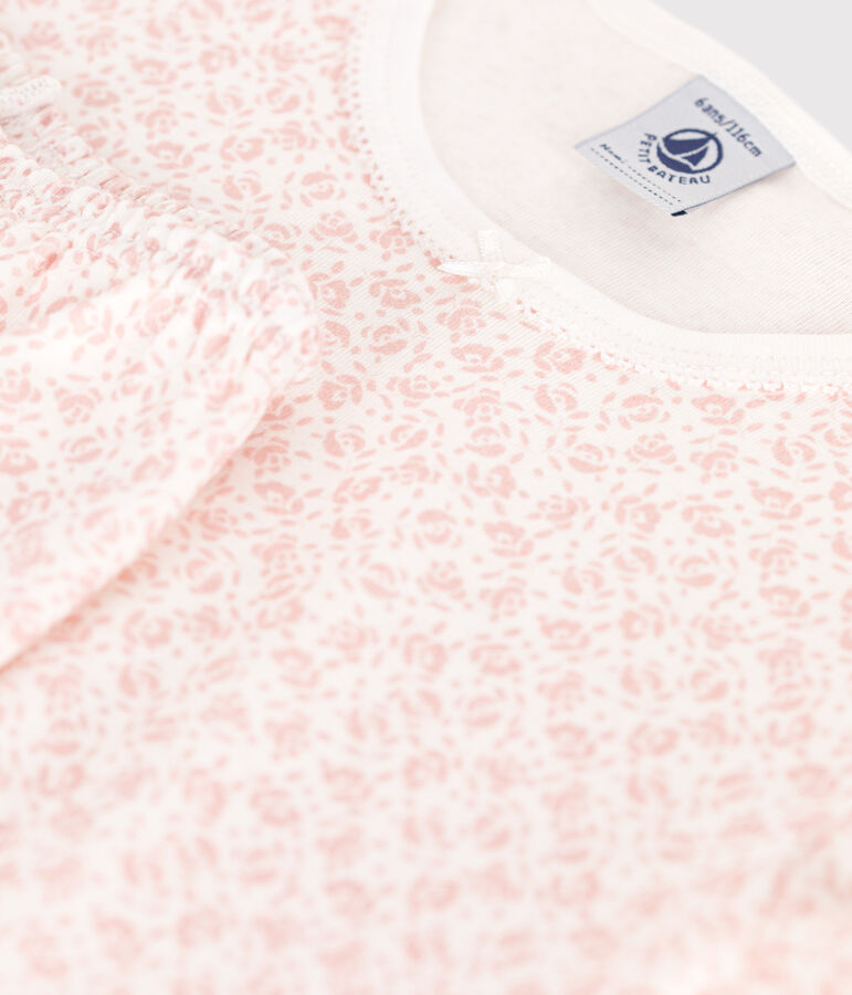 Kinder Capri-Pyjama aus Baumwolle mit Blumenmuster weiss/rosa