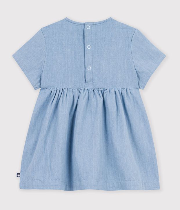 Kurz&auml;rmeliges Chambray-Babykleid mit Herzstickerei blau