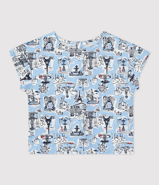Gemusterte kurzärmelige Kinderbluse für Mädchen weiss MARSHMALLOW/weiss MULTICO