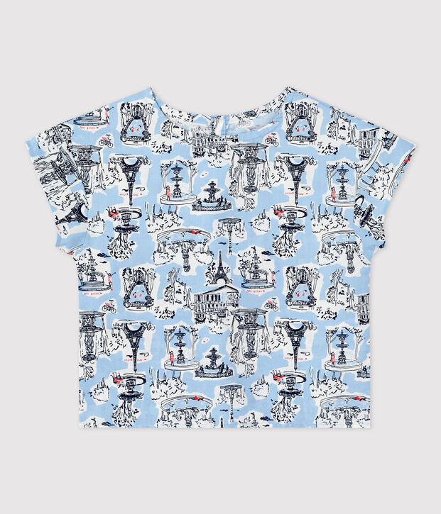 Gemusterte kurz&auml;rmelige Kinderbluse f&uuml;r M&auml;dchen weiss/vielfarbig