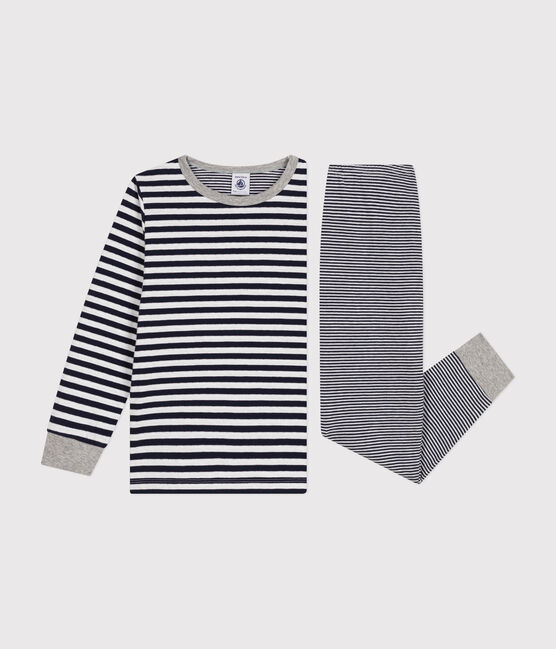 Kinder-Pyjama aus gestreifter Baumwolle blau SMOKING/weiss MARSHMALLOW