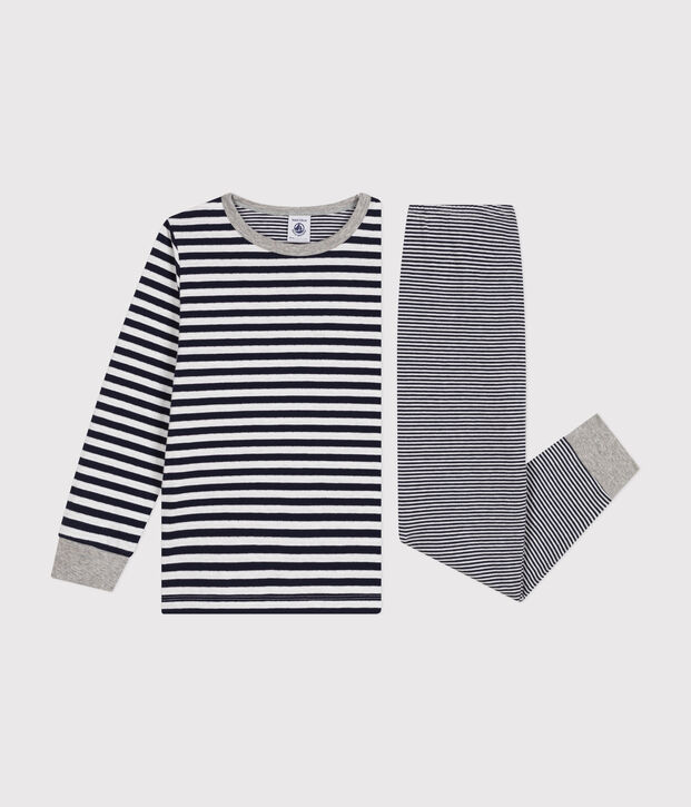 Kinder-Pyjama aus gestreifter Baumwolle blau/weiss