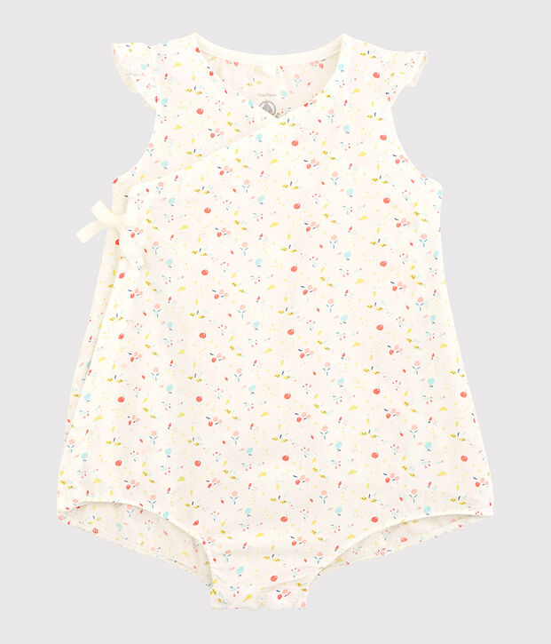 Baby-Einteiler aus Bio-Baumwoll-Doppeljersey in Cotton Rich Qualit&auml;t mit floralem Muster f&uuml;r M&auml;dchen weiss/vielfarbig