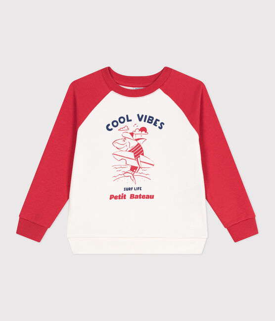 Kinder-Sweatshirt aus bedruckter Baumwolle rot MARSHMALLOW/ SPI